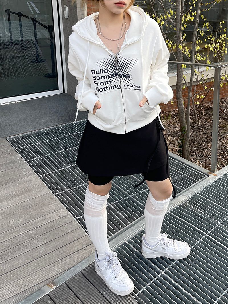 Crop dot hood zip-up