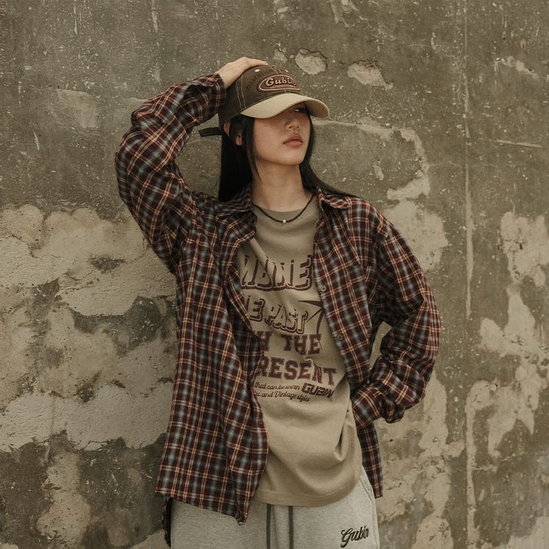 Logo Point Check Shirt - Burgundy