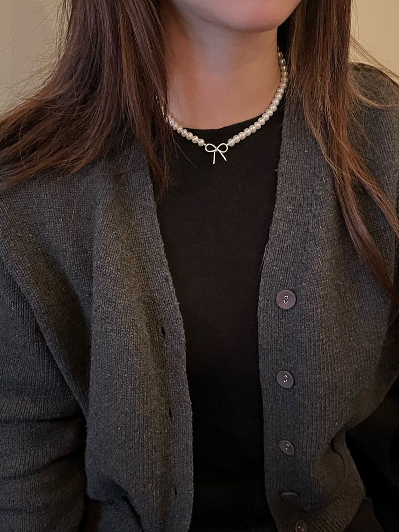 (silver925) Ribbon pearl necklace