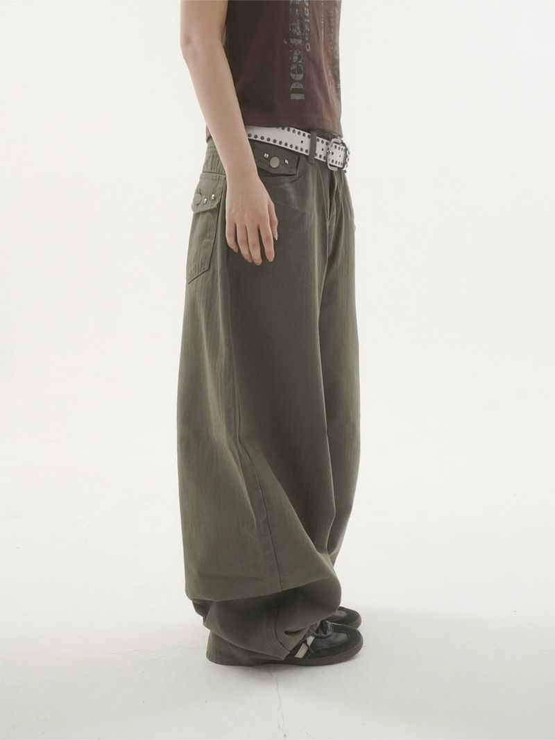 Peak stud back-pocket pants -2C