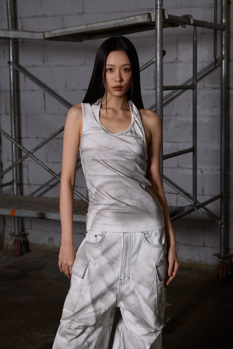 Dirty Washed Layered Halter Neck - White