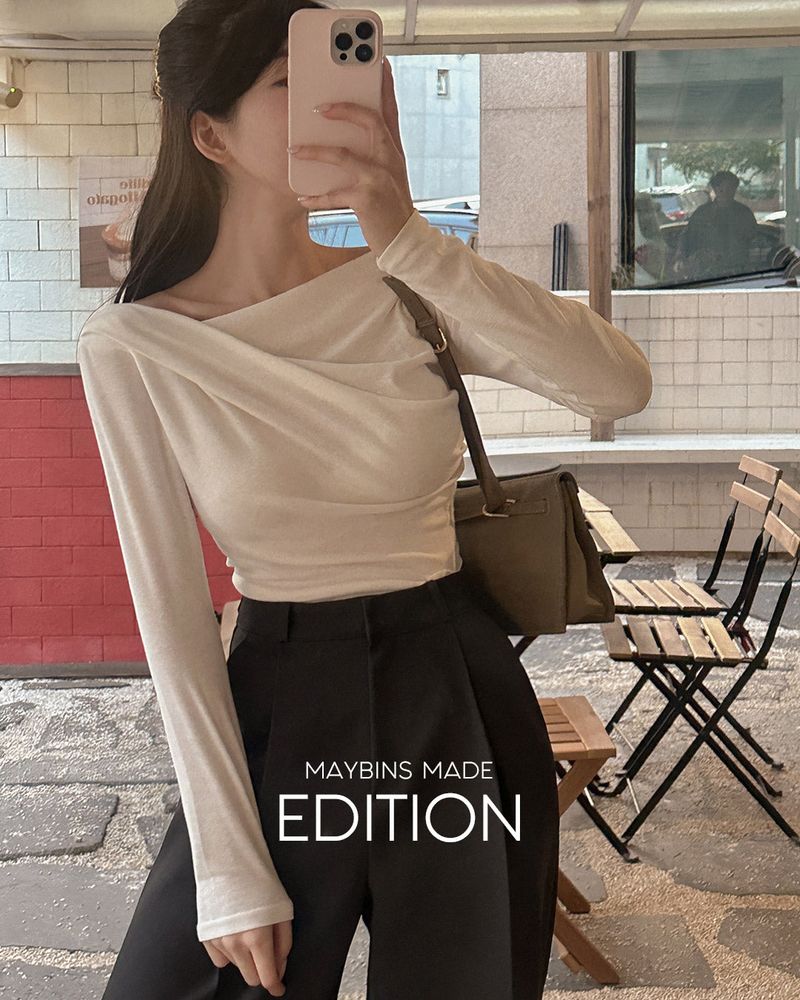 【MADE】Drape neck Shirring T-shirt