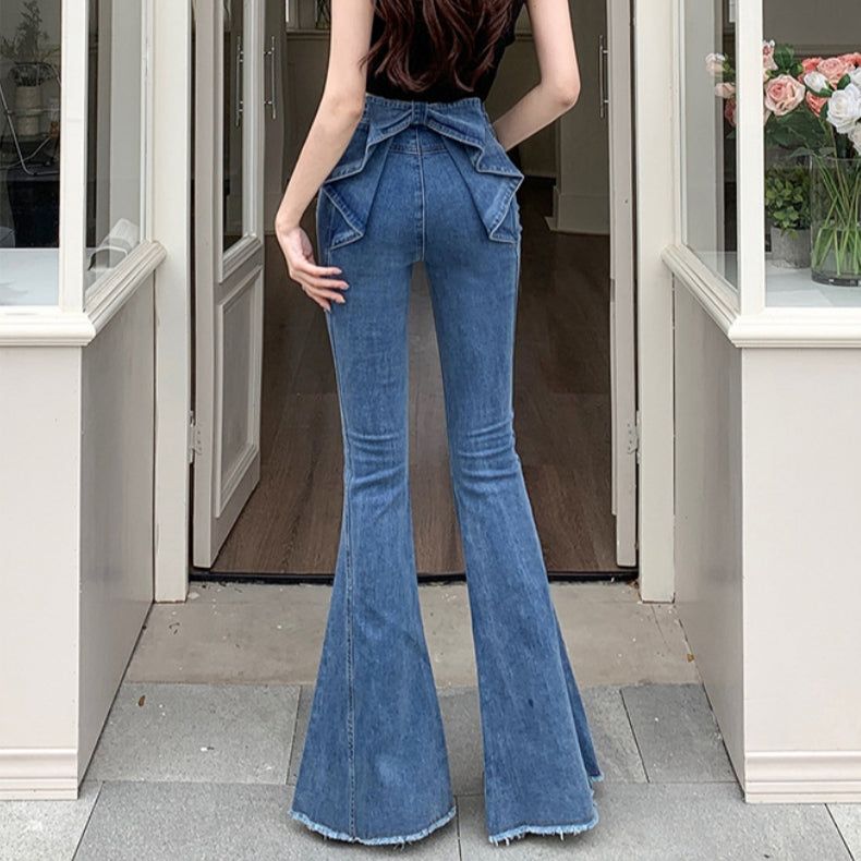Ribbon Detail Denim Flare Pants