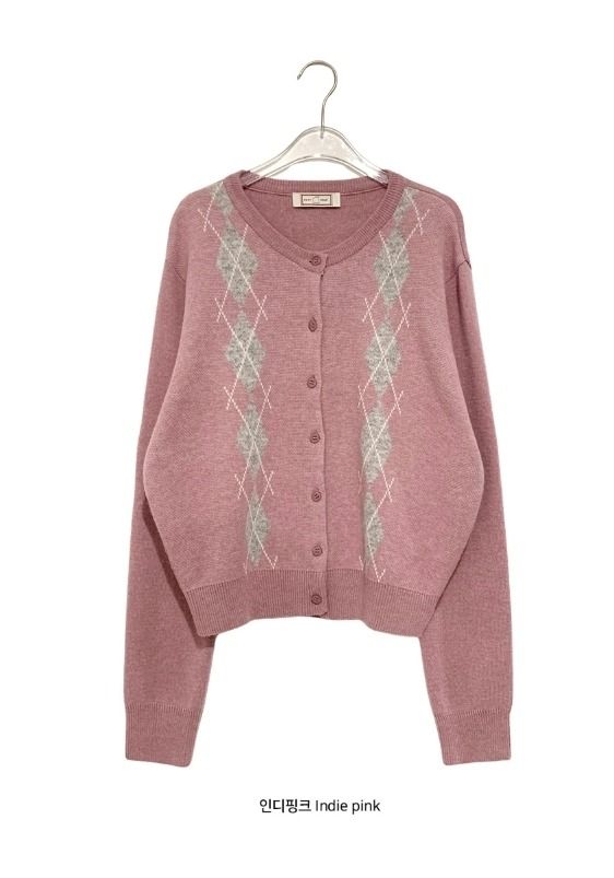 26FW★ [BAONHAUS] Nea Round-Neck Argyle Cardigan