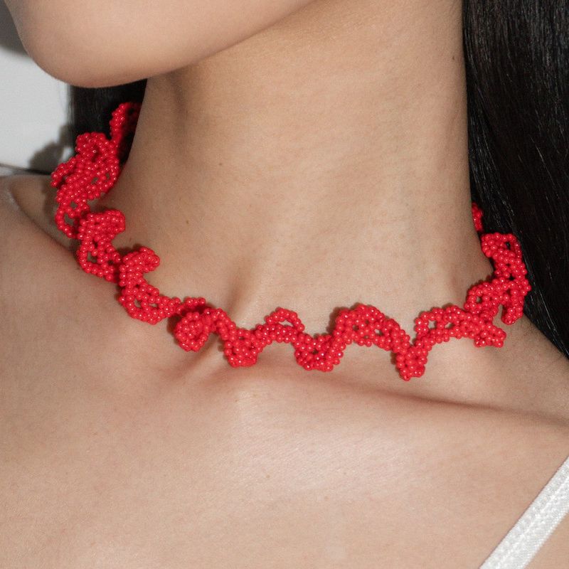 TWIST BEADS NECKLACE RED
