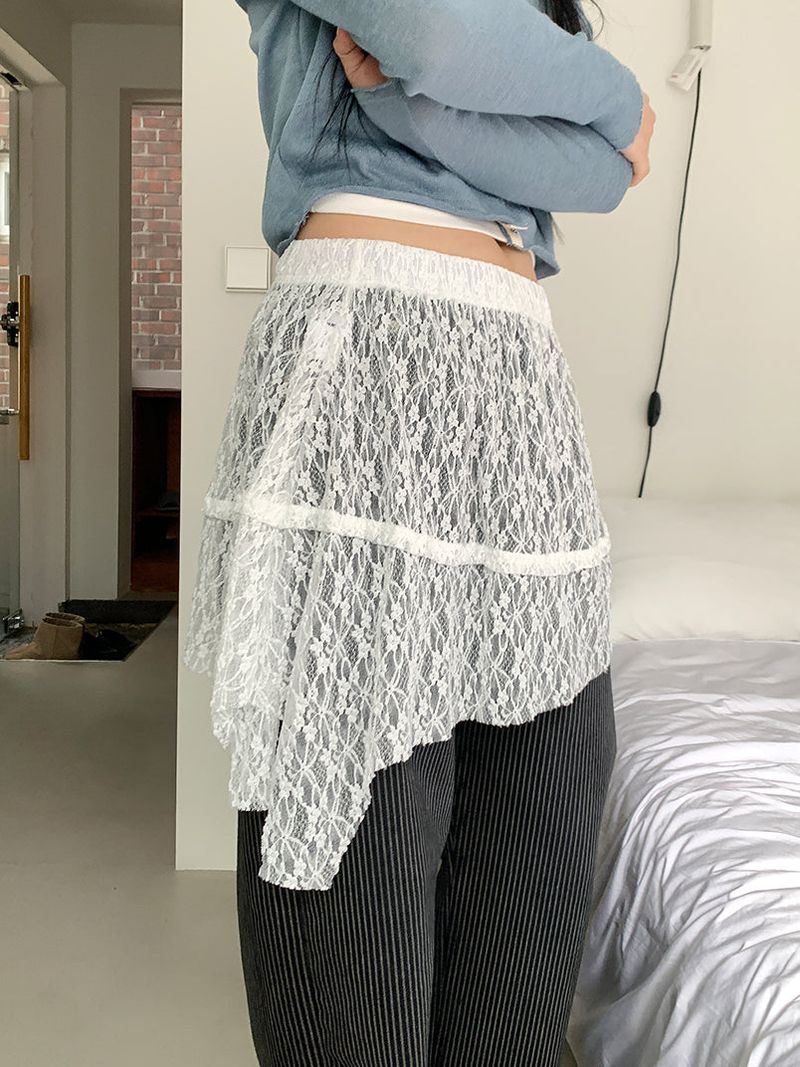 LACE UNBAL LAYERED SKIRT (2C)