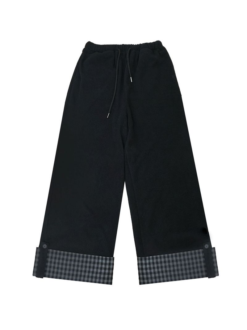 Check folding fleece pants / black