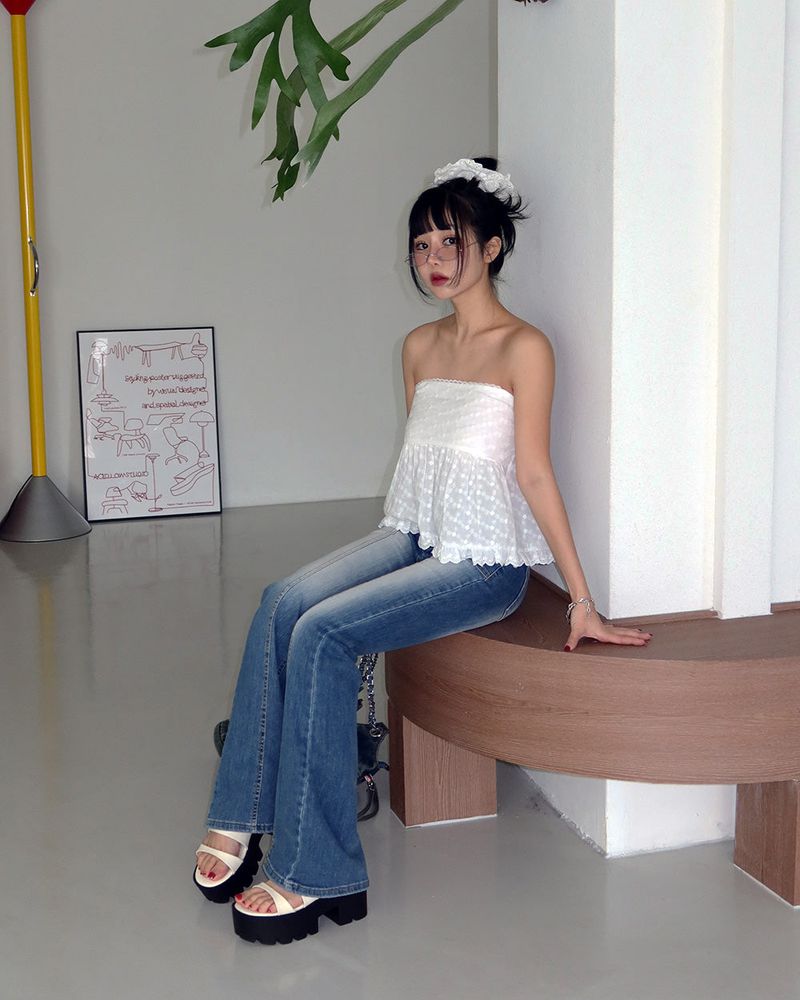 Delight-J（ディライトジェイ）の「Punching Eyelet Smoke Tube Top Blouse（Tops）」