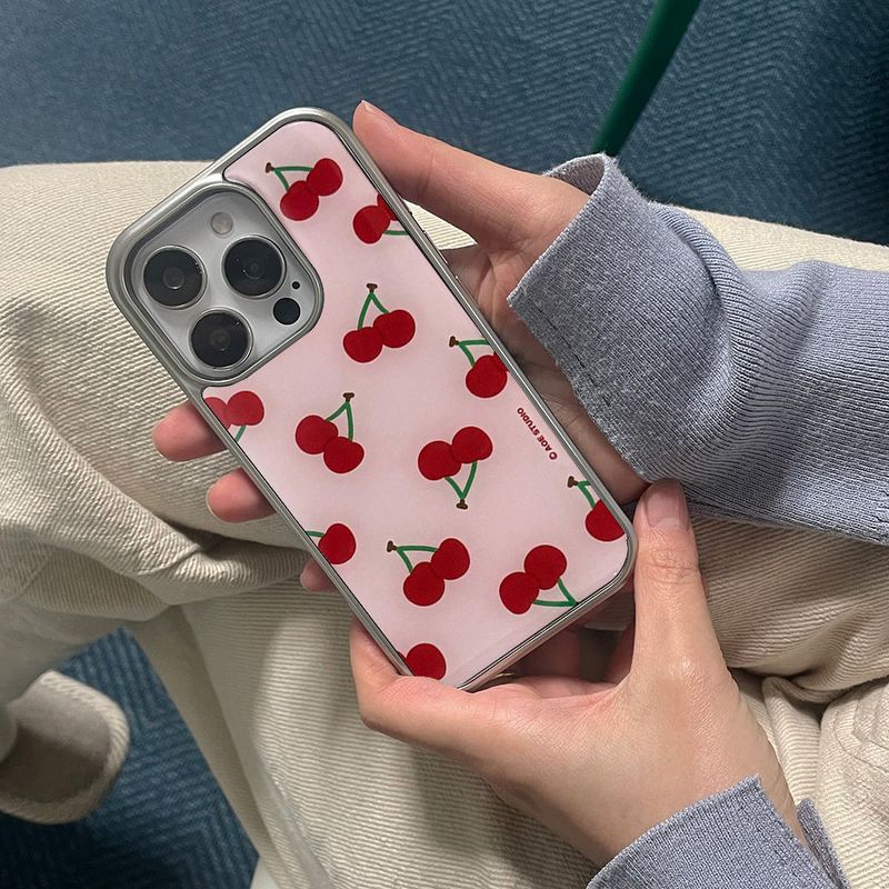 [MADE] silver cherry epoxy bumper case - pink