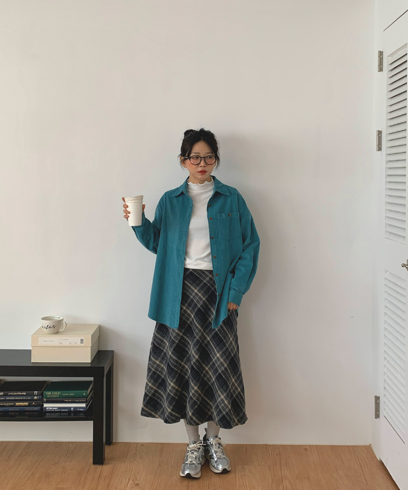 Corduroy Collar Shirt Shirt Blouse Basic Item Cotton