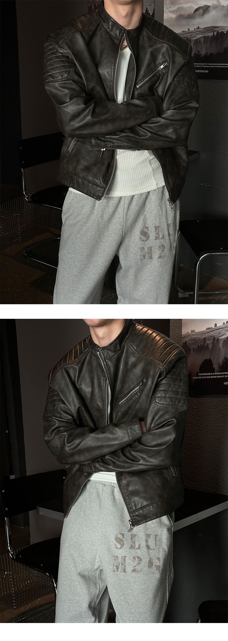 [S/F] Patch biker leather jacket (3color)