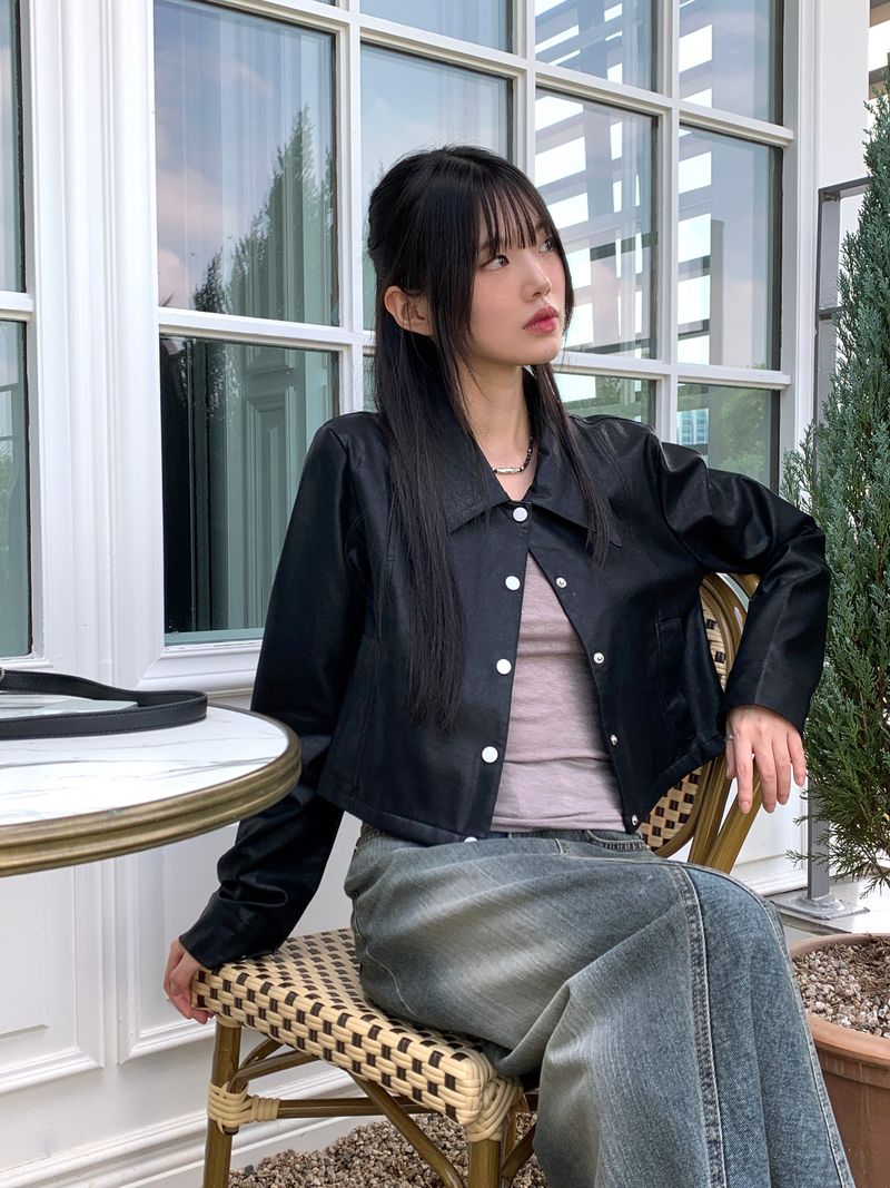 WONDER WONDER（ワンダーワンダー）の「[MADE] Lawson wide collar slim crop crack leather leather jacket（Jackets/Outerwear）」