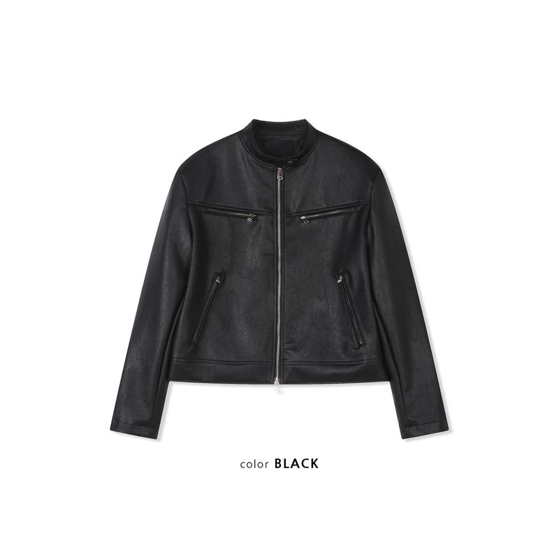 Essential cracked leather biker jacket(Black)