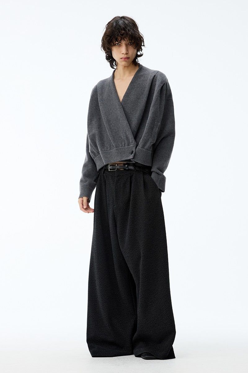 Pleated Knit Wrap Cardigan