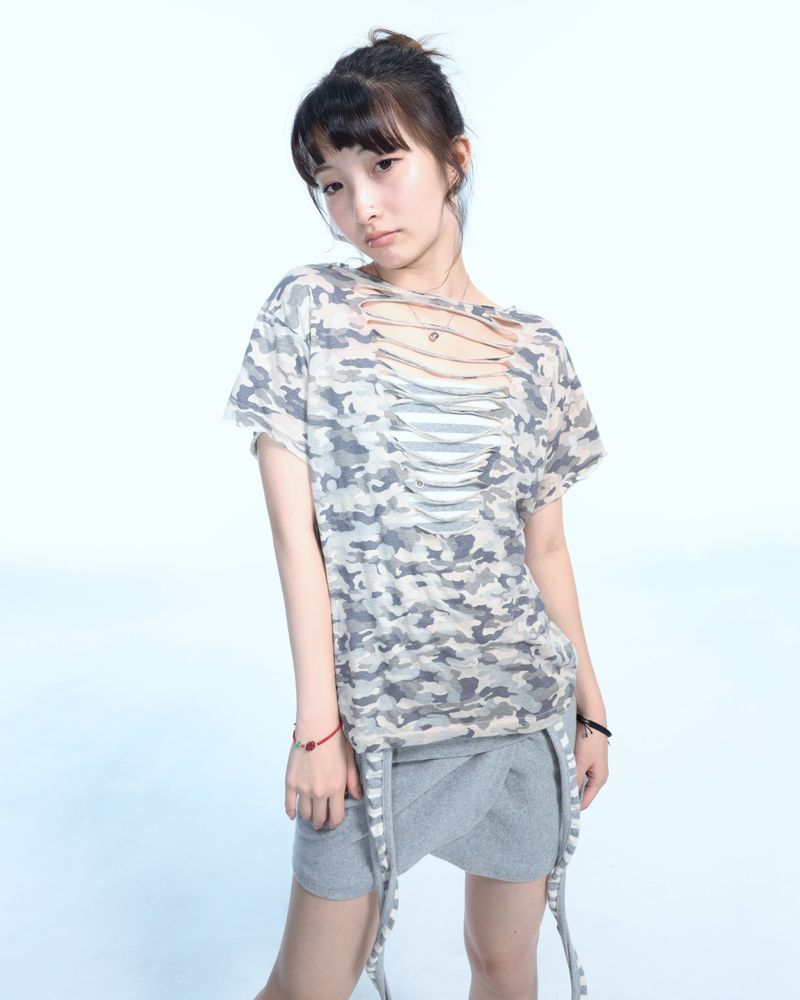 Camo Slash Eyelet Tee