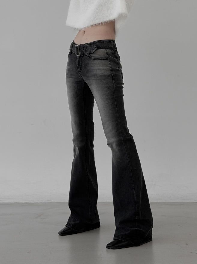 mnem（ムネム）の「Belted washed bootcut black denim（Pants）」