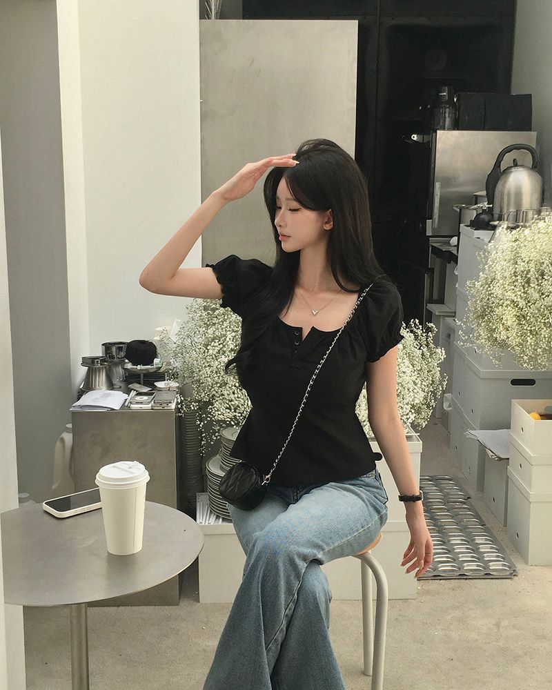 [MADE] Brie, short-sleeved balloon puff blouse