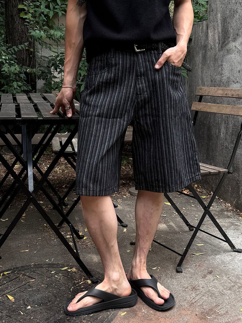 Stripe bermuda denim pants