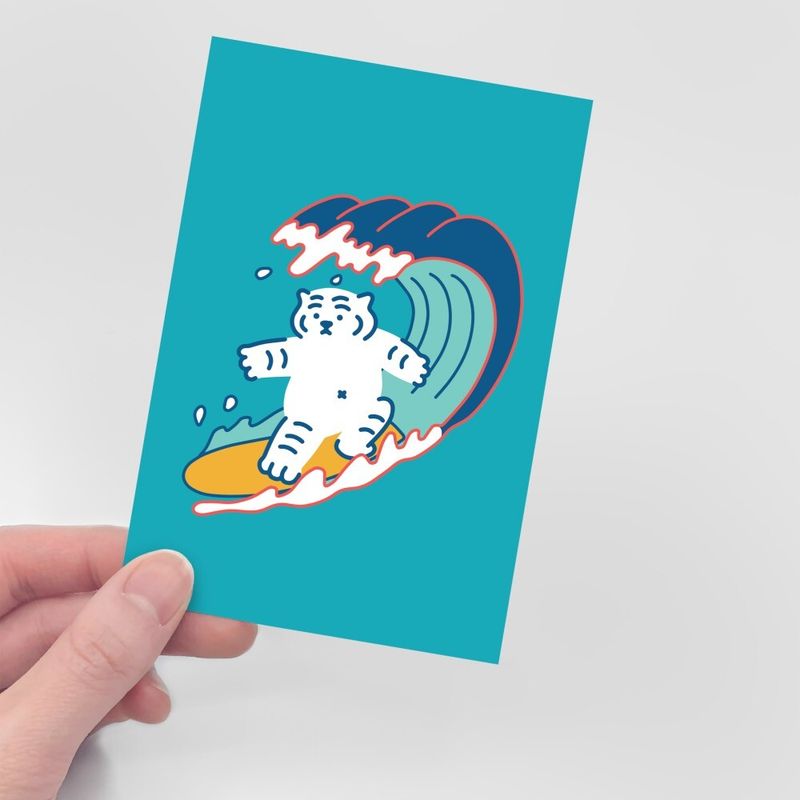 SURFING TIGER POST CARD