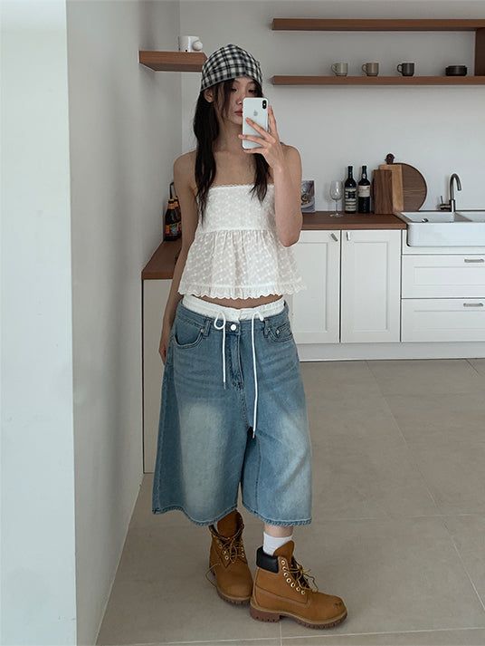 LAYERED BAND BERMUDA JEANS