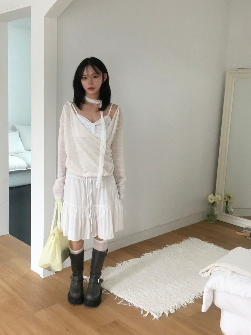 See-through lace long scarf (4c)