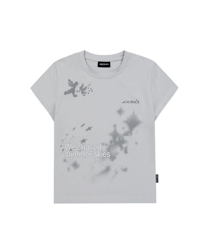 ODDSTUDIO（オッドスタジオ）の「Pixel Fairy Graphic Cap Sleeve T-shirt - WHITE GRAY（Tops）」