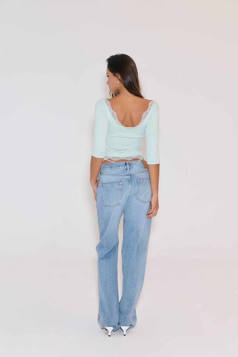 Sweetie Lace Trim 3/4 Sleeve Tee (Cream Mint)