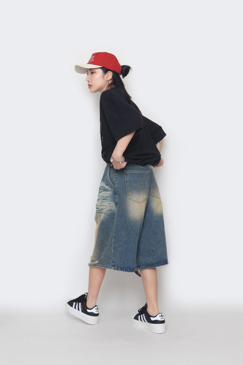Vintage half denim pants