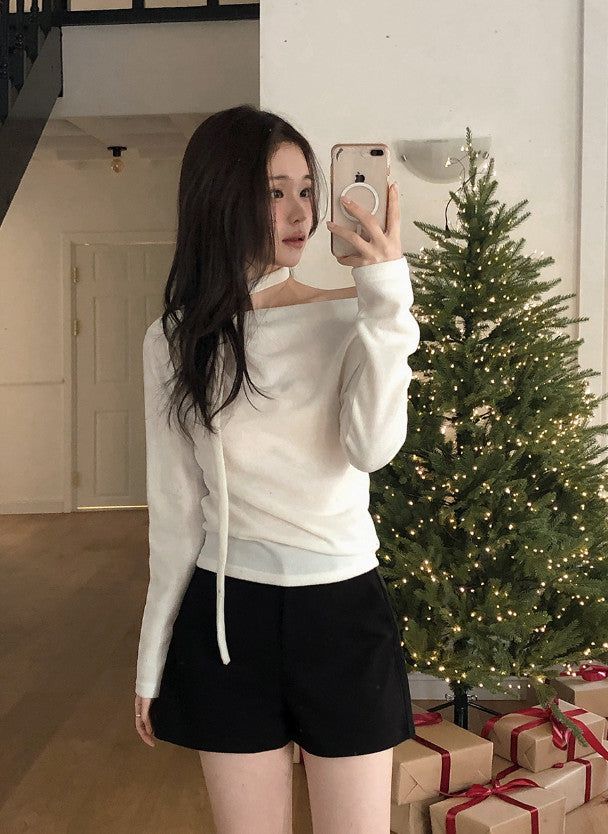 Drape One Shoulder Warm Knit +Tie Set (5color)