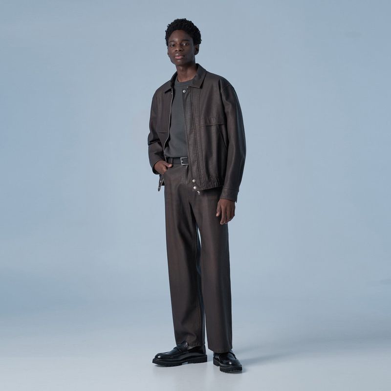 Crack Leather Loose Pants (Brown)