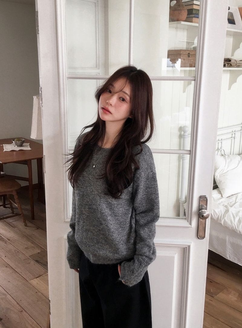 Sleeve Button Loose Wool Round Knit (4color)