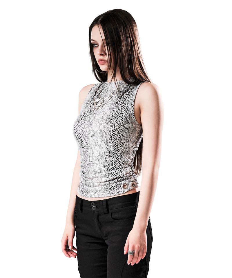PYTHON SHIRRING SLEEVELESS TOP WHITE