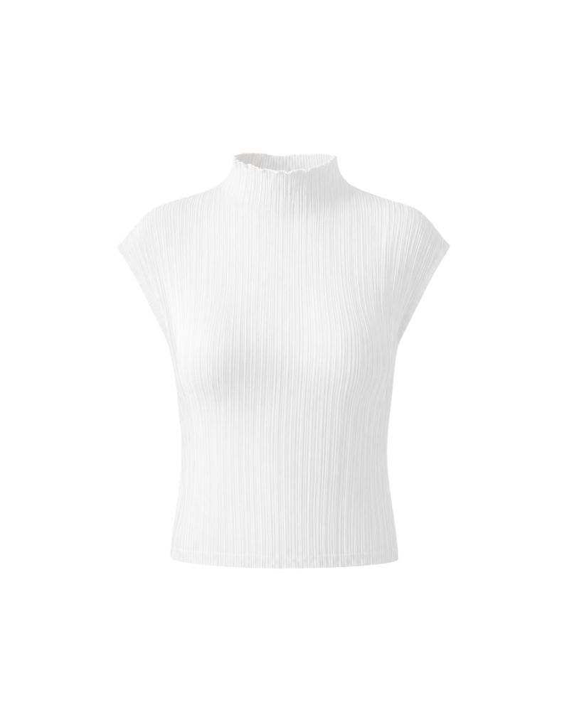 Coa Sheer Pleated Highneck Sleeveless Top White
