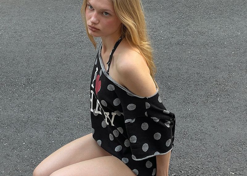[MADE] Chiri Dot Print Off-Shoulder Short Sleeve Tee