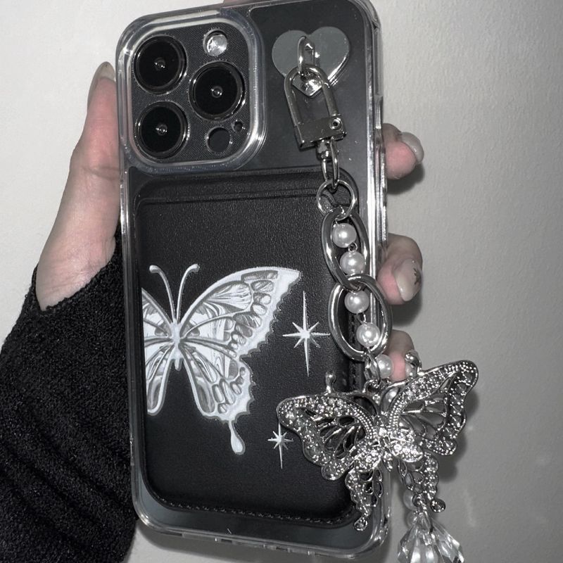 [SET]Butterfly magsafe case + card pocket + charm