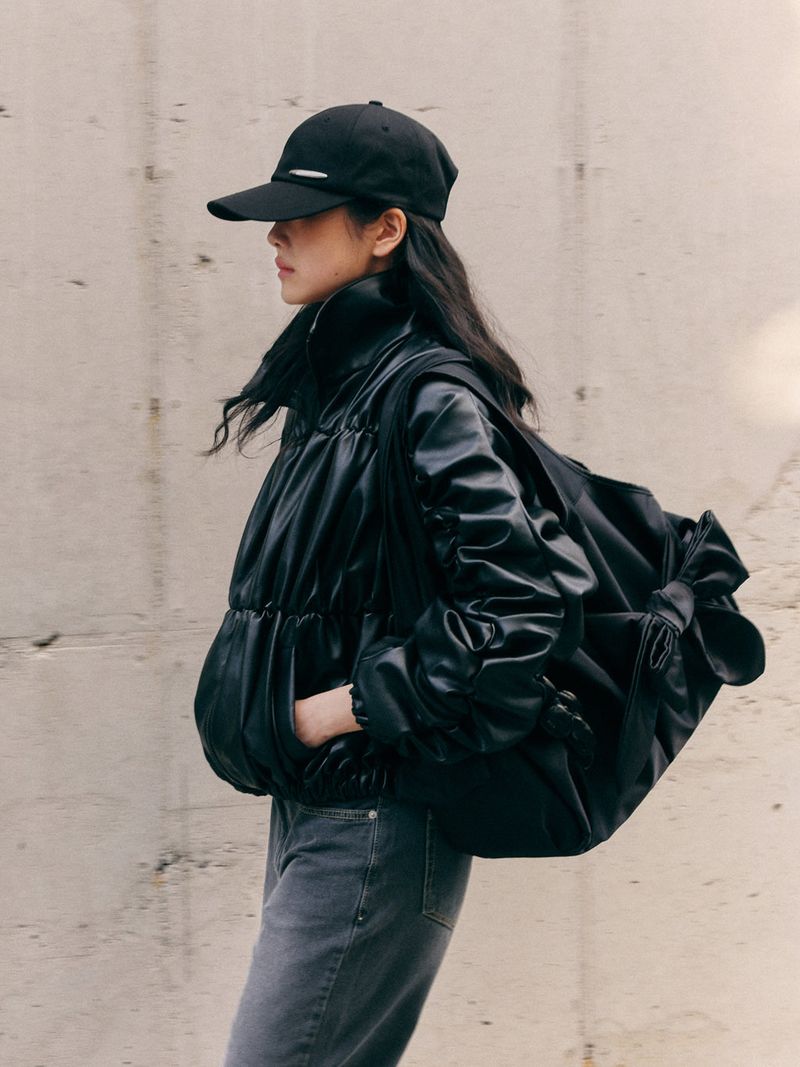 [Nylon] Bow Shoulder Bag (Black)