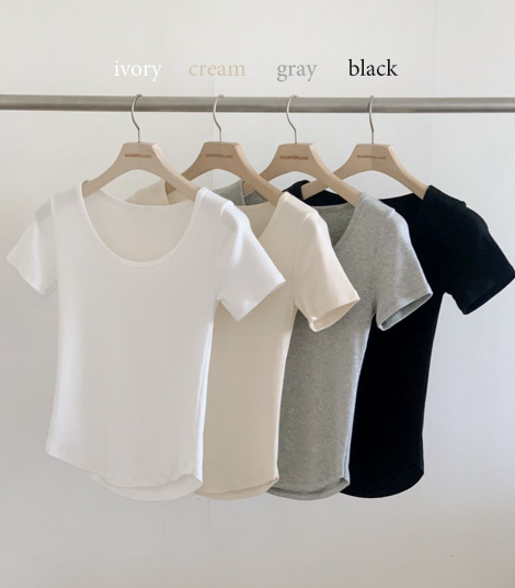 Soft Basic U-neck Slim Short Sleeve T-shirt (4color)