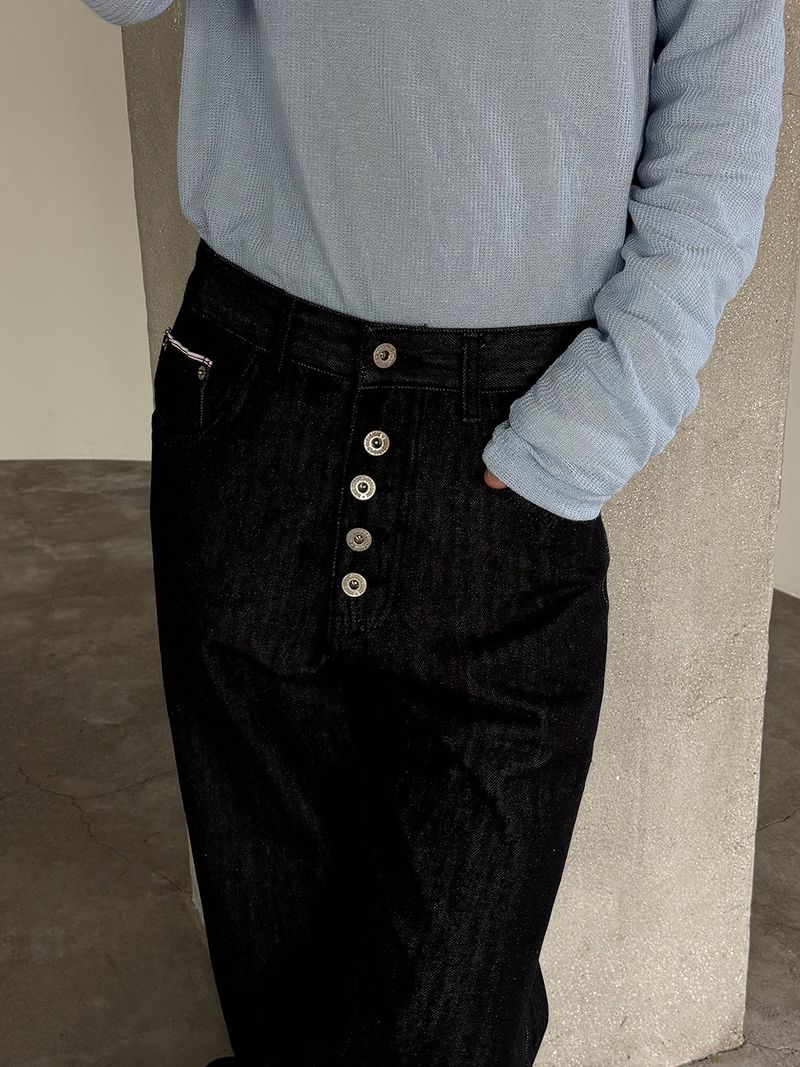 Retro 5 button wide denim pants