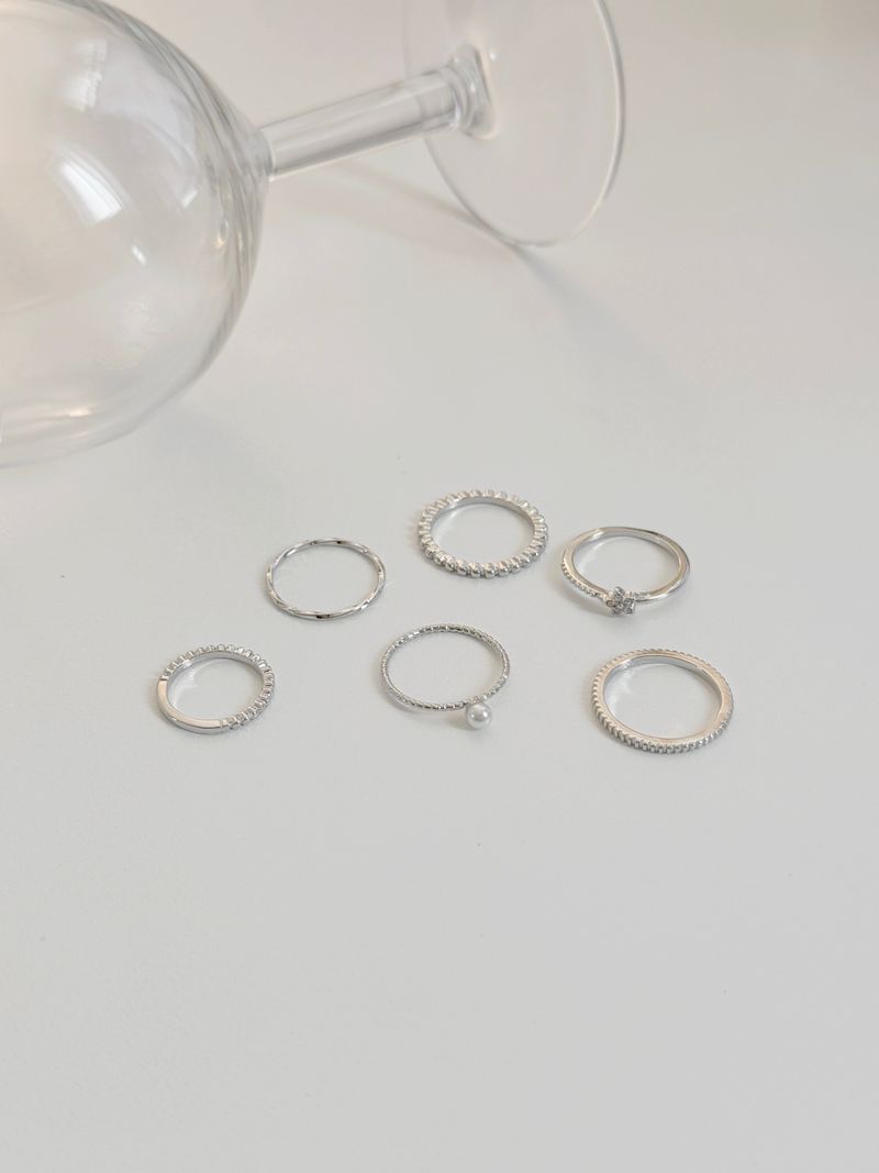 Blingmoon（ブリングムーン）の「[6 set] パールドット ポイント リング セット / フラワー キュービック リング（アクセサリー）」
