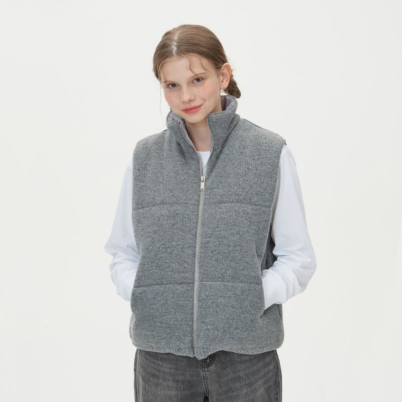 WARM PUFFER KNIT PADDING VEST_GRAY