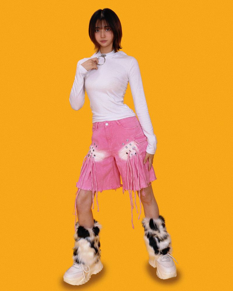 angry eyelet wide half pants - pink