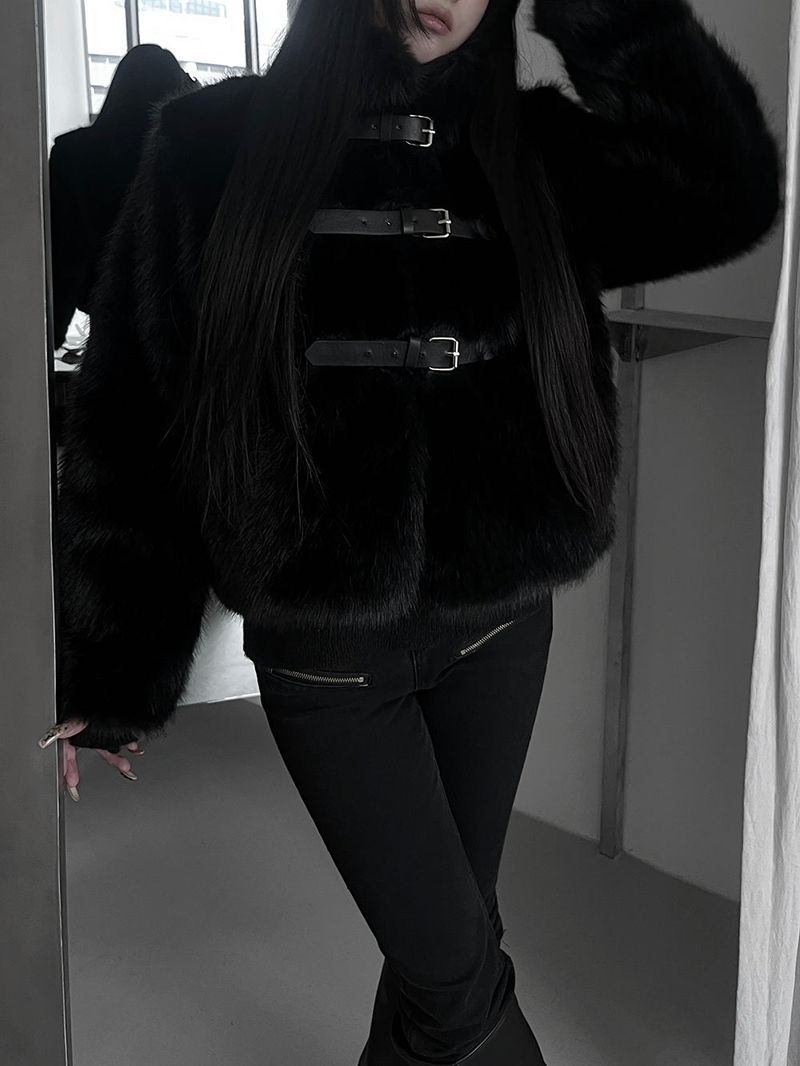 black buckle fur jacket