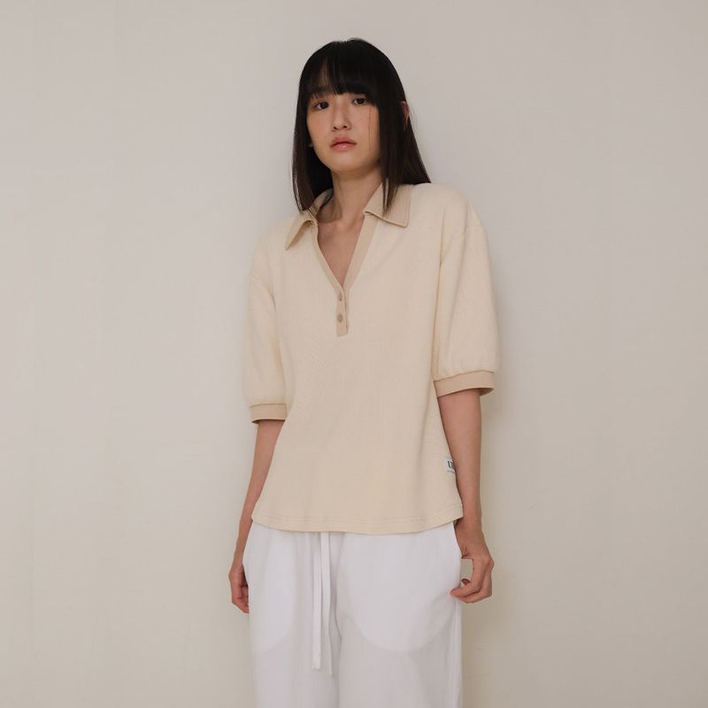 Cream Half Open Collar Tee
