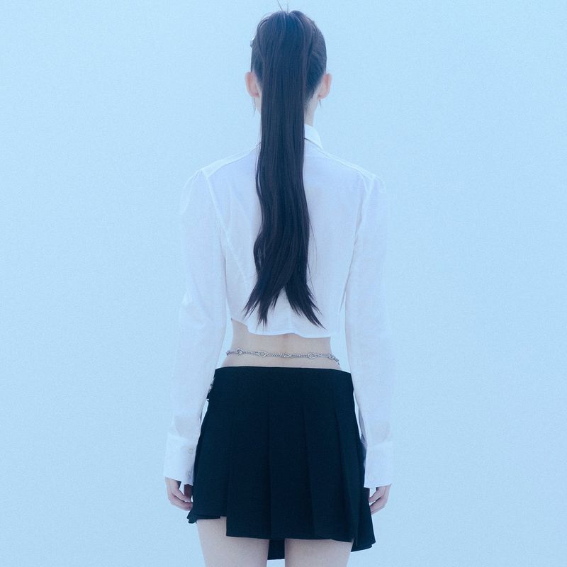 0 9 buckle pleats wrap skirt - BLACK