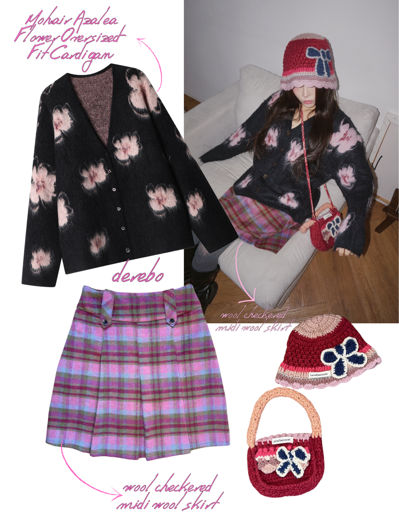 wool checkered midi wool skirt