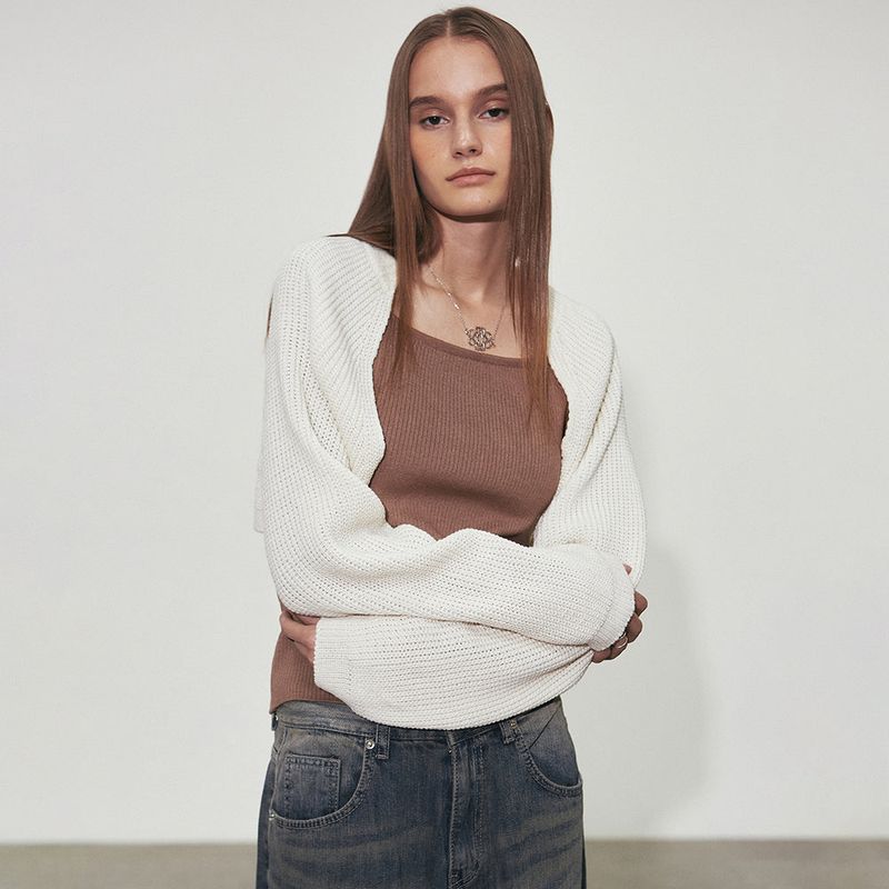 APPLIQUE RIBBED KNIT BOLERO_GRAY