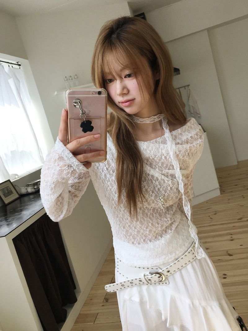 レーススカーフドレープTシャツ