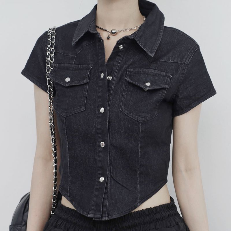 Pias denim cropped shirt