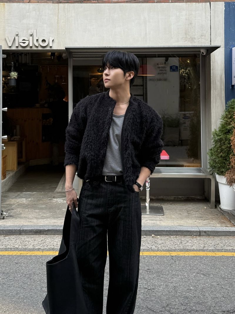 Airy texture cropped cardigan
