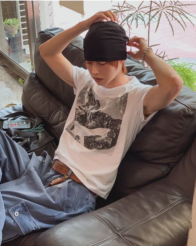 Grunge Vintage Photo Print Short Sleeve T-shirt